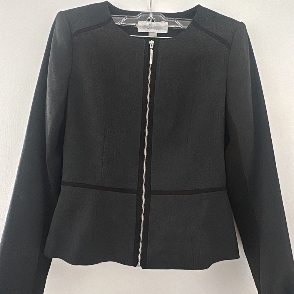 Calvin Klein Full Zip Peplum Blazer Jacket Grey and Black